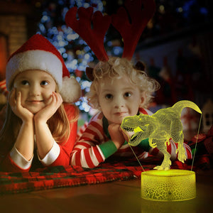 3D Dinosaur Night Light, 3D Illusion Lamp Nightlight 4-Pattern and 16-Colors with Remote Control, Best Birthday Christmas Toy Gifts for Boys Girls