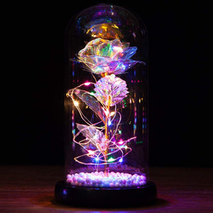 Sprif Galaxy Rose Flowers Forever Enchanted Rose with Colorful LED Light in Glass Dome for Romantic Gifts on Valentine Mothers Day Anniversary (Colorful Beads)