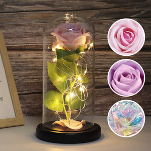 Rose That Lasts Forever in a Glass Dome with Led Lights,Gift for Mothers Day Valentine's Day Birthday Party Wedding Anniversary