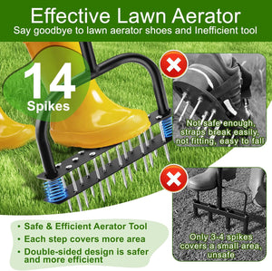 (🎉Spring Sale - 30% Off)Lawn Aerator Tool with 15 Iron Spikes