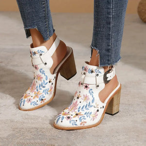 (Summer Sale-30% OFF) Women's Embroidered & Studded Decor Chunky Heeled Boots