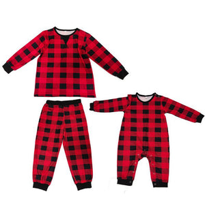 Family Matching Plaid Round Neck Christmas Pajamas Set