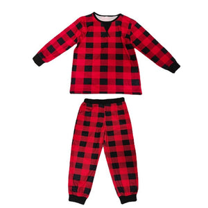 Family Matching Plaid Round Neck Christmas Pajamas Set
