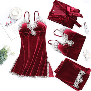 🎁Early Christmas Sale💥Women Sexy Velvet Pajamas Sets (4 Pieces)