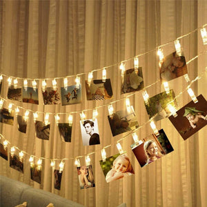 Photo Clip String Lights LED Fairy Clip String Lights Hanging Photo Pictures Battery Operated for Gifts Patio Christmas Bedroom Wedding Birthday Party Halloween Festival Decor (no Battery)