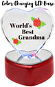 World's Best Grandma Heart - LED Light Up Glass Heart Statue Paperweight - Grandmother Gifts Christmas Mother's Day