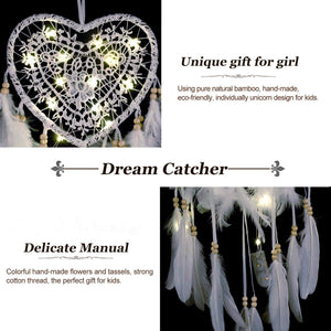 Fancy Dream Catcher With LED String Hollow Hoop Heart Shape Pendant Feathers Handmade Night Light Wall Hanging Home Decor Gift