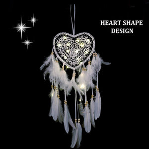 Fancy Dream Catcher With LED String Hollow Hoop Heart Shape Pendant Feathers Handmade Night Light Wall Hanging Home Decor Gift