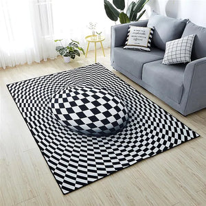 3D Vortex Optical Illusion Rug Round Area Rug Black Carpet Illusion Flannel Rugs Black and White Ultra Soft Non-Slip Rug for Room Deco
