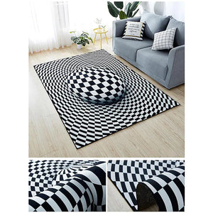 3D Vortex Optical Illusion Rug Round Area Rug Black Carpet Illusion Flannel Rugs Black and White Ultra Soft Non-Slip Rug for Room Deco